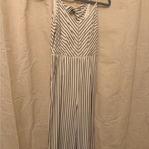 Skies Are Blue Navy & Cream Striped Jumpsuit – XS